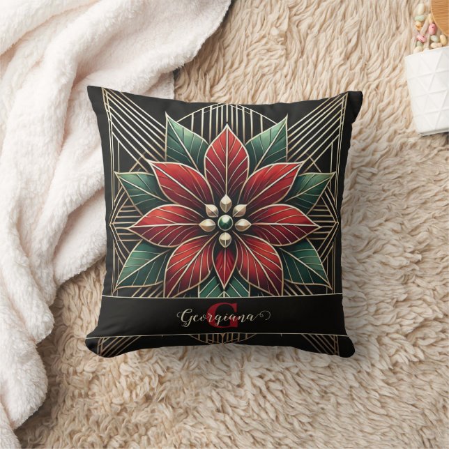 Almofada Arte Retro Personalizada Deco Poinsettia (Cobertor)