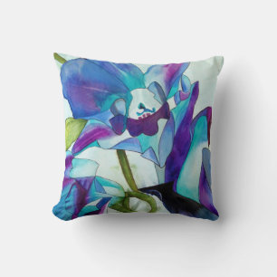 Almofada Arte roxa da aguarela da flor da orquídea de