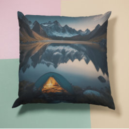 Almofada Arte Temática de Acampamento com Tenda, Montanhas