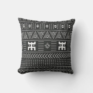 Almofada Arte Tribal Africana: Preto Geométrico e Branco