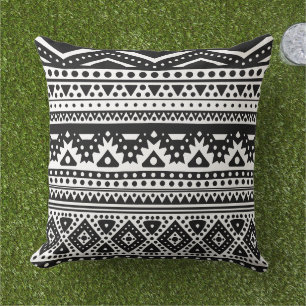 Almofada Arte Tribal Aztec, Branca E Preta Única