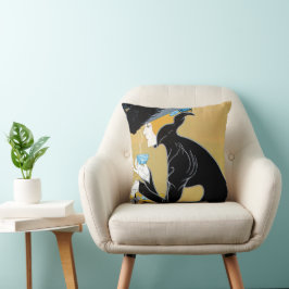 Almofada Arte Vintage Art Nouveau, Senhora Bebendo Chá Marc