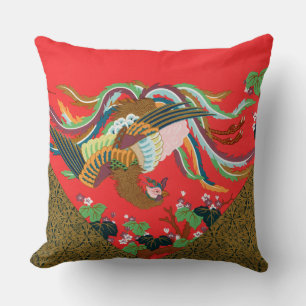 Almofada Arte Vintage do Pássaro Fênix Vermelho Japonês G.A