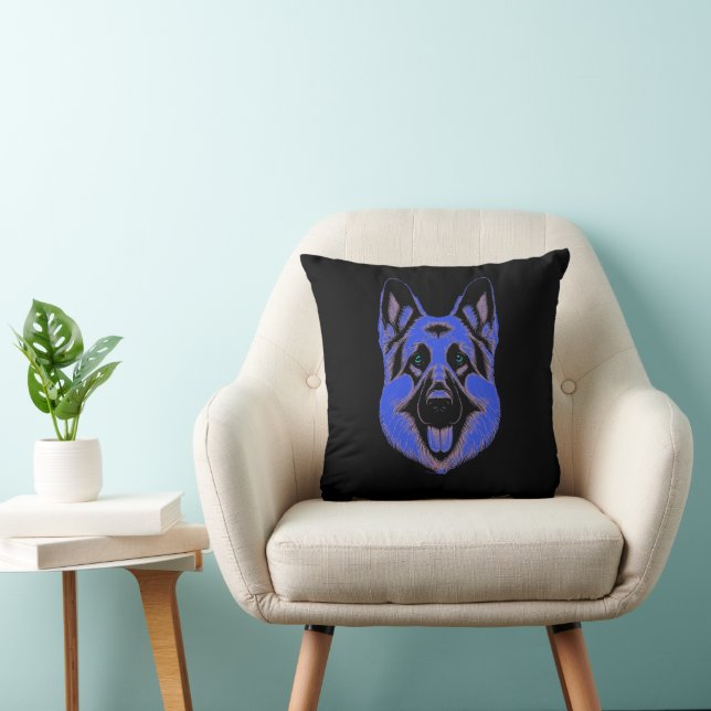 Almofada Artistic German Shepherd Blue & Black Design (Cadeira)