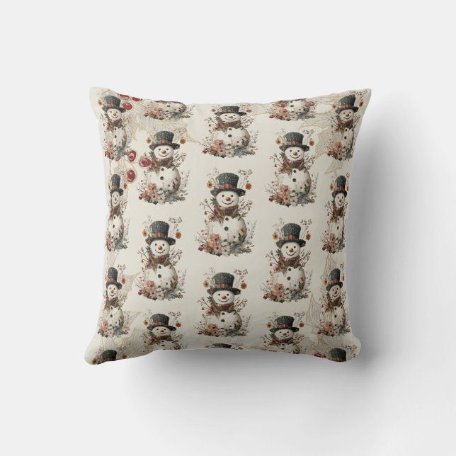 Almofada Artístico Aquarela Snowman Beige Floral (Verso)