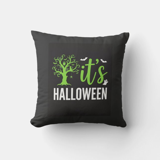 Almofada Árvore Assustadora do Halloween Morcegos Design Ve (Frente)