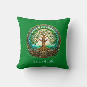 Almofada Árvore Celta da Vida em Emerald Green
