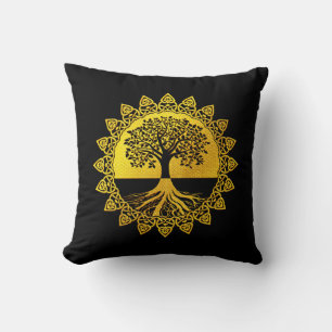 Almofada Árvore Celta do Ouro Amarelo em preto
