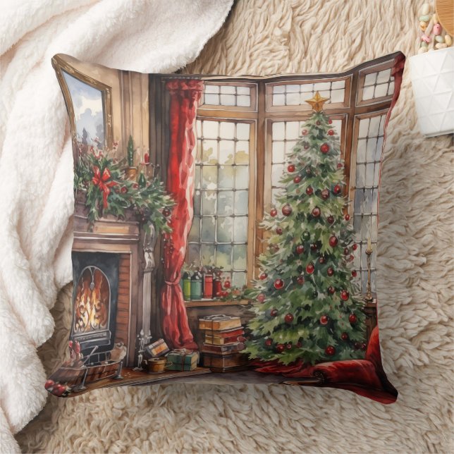 Almofada Árvore da Janela de Par6º de Natal Vermelho (Cobertor)