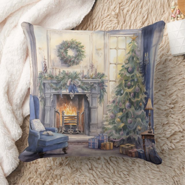 Almofada Árvore da Lareira de Natal Azul (Cobertor)