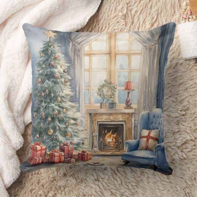 Almofada Árvore da Lareira de Natal Azul (Cobertor)