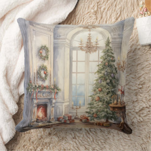 Almofada Árvore da Lareira de Natal Azul