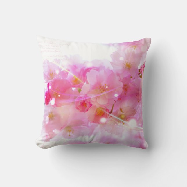 Almofada Árvore de Cereja Japonesa com Florestas Rosa Paste (Frente)