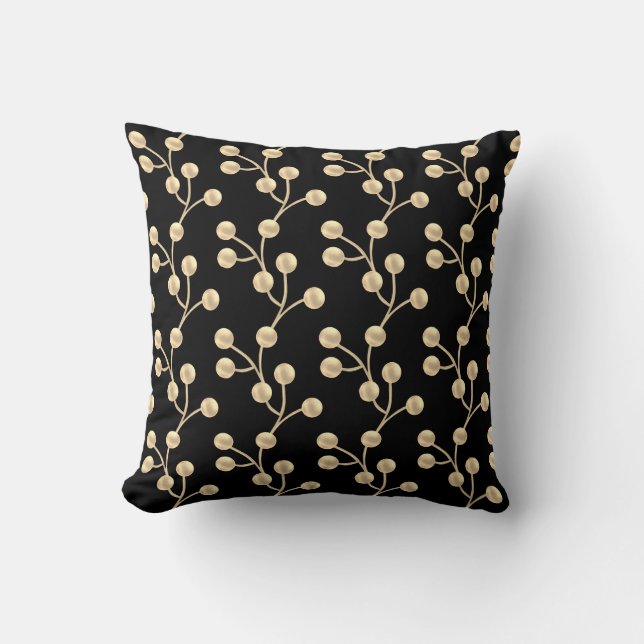 Almofada Árvore de Jade Dourada Abstrata Elegante em Preto (Frente)