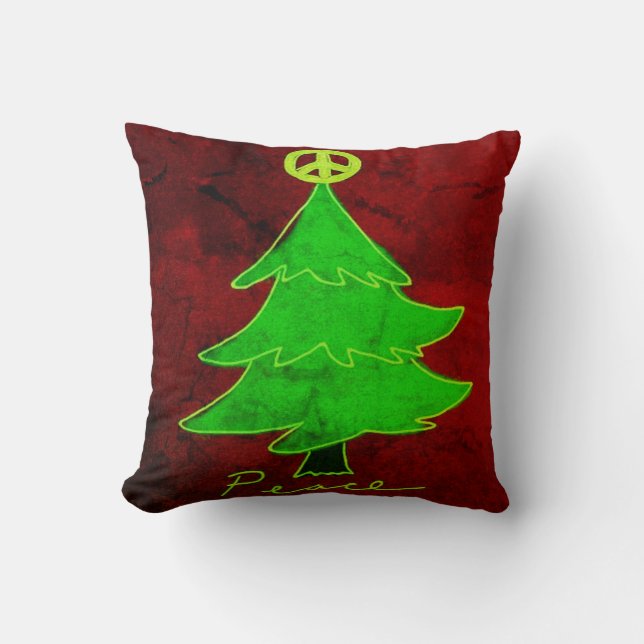 Almofada Árvore de Natal Abstrata Paz Arte (Frente)