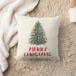 Almofada Árvore de Natal aquarela rústica Natal Férias