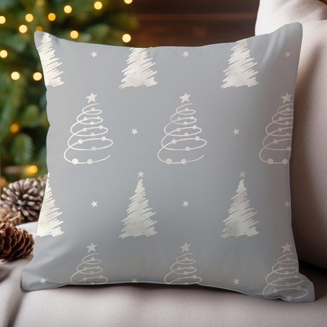 Almofada Árvore de Natal Chique Cinza Platina Padrão de Fér (Criador carregado)