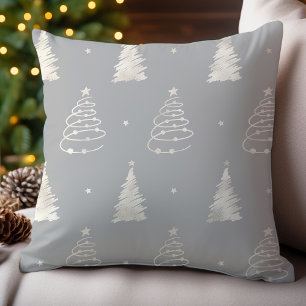 Almofada Árvore de Natal Cinza Platina com Estampa Festiva