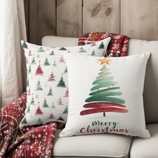 Almofada Árvore de Natal com Pinceladas Minimalistas (Criador carregado)