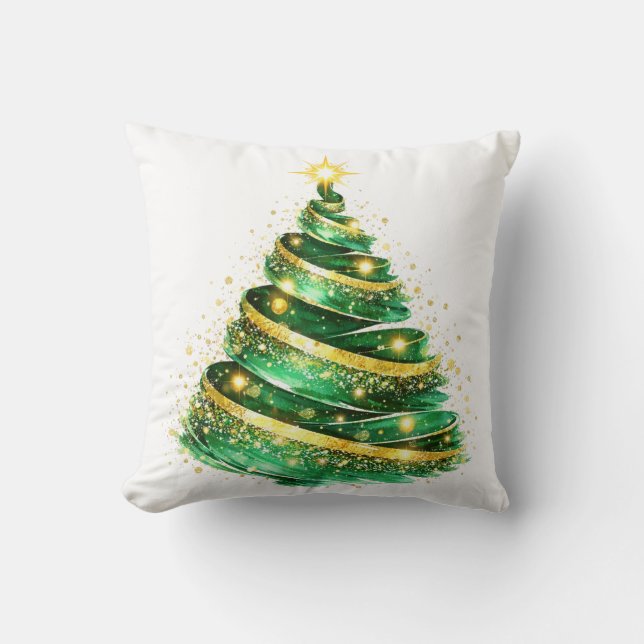 Almofada Árvore de Natal com Redemoinho Dourado Verde Esmer (Frente)