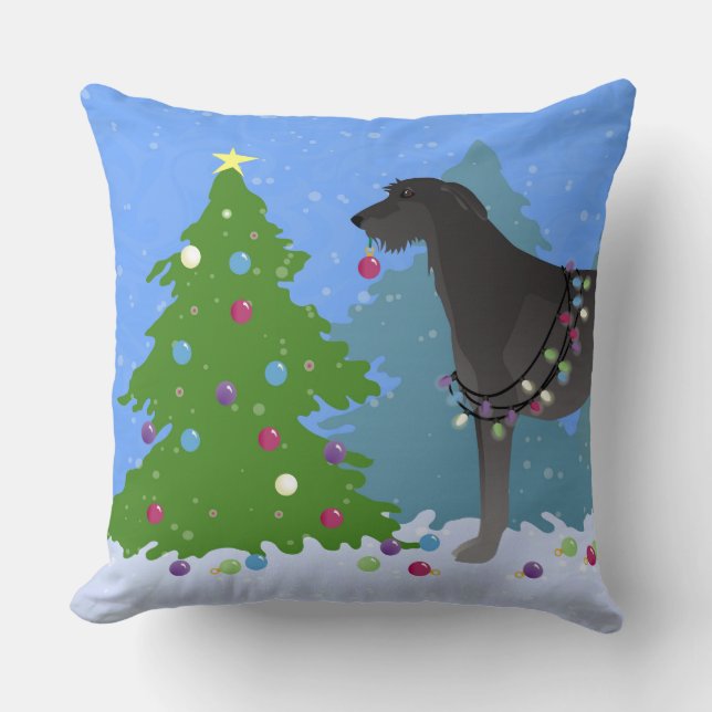 Almofada Árvore de Natal de Deerhound escocês na floresta (Frente)