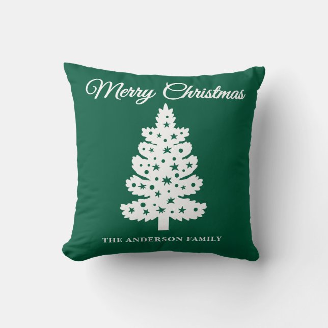 Almofada Árvore de Natal de Script Manuscrito Verde (Frente)