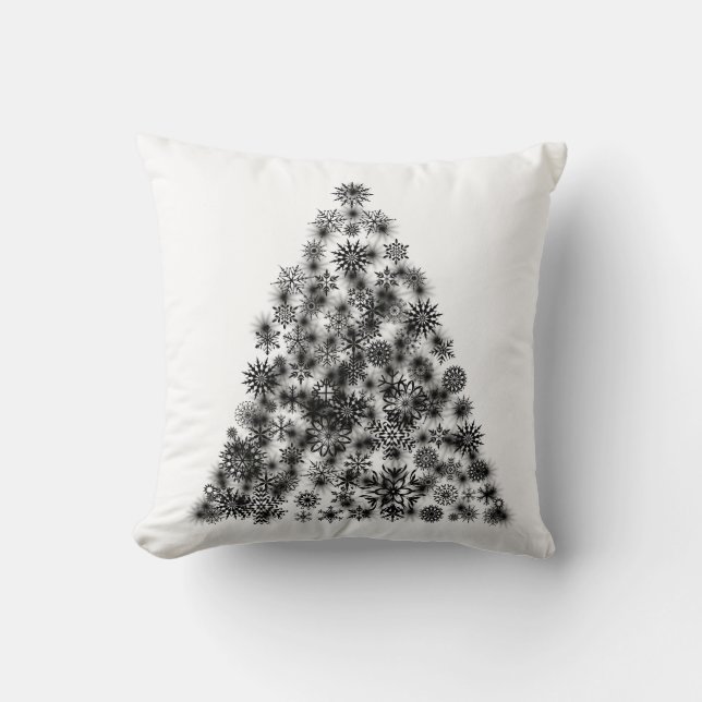 Almofada Árvore de Natal Decorativa Branca com Brilho Preto (Frente)