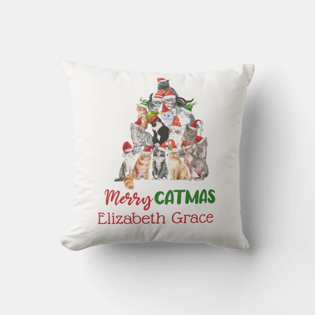 Almofada Árvore de Natal do Gato Alegre Presente para Amant (Frente)