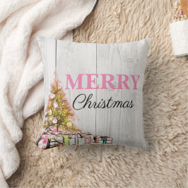 Almofada Árvore de Natal doce, cor-de-rosa, e apresenta fer