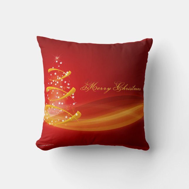 Almofada Árvore de Natal Dourada Espelhada Vermelha (Frente)