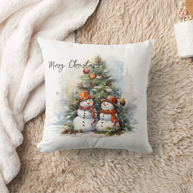Almofada Árvore de Natal e bonecos de neve em aquarela (Cobertor)