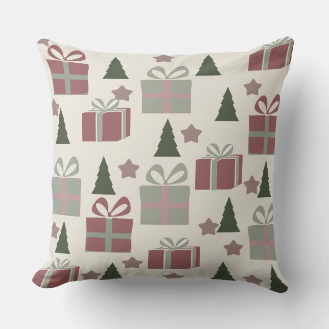 Almofada Árvore de Natal e padrão de caixa de presente (Frente)
