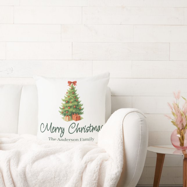 Almofada Árvore de Natal Elegante com Arco Vermelho e Prese (Sofá)