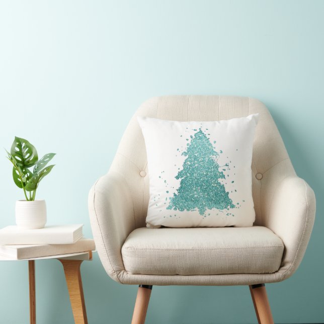 Almofada Árvore de Natal Elegante | Luxe Aqua Mint Splatter (Cadeira)