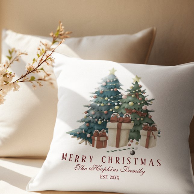Almofada Árvore de Natal em Aquarela Elegante (Criador carregado)