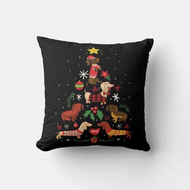 Almofada Árvore de Natal Engraçado Dachshund (Frente)