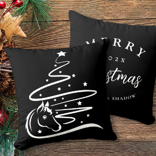 Almofada Árvore de Natal equestre, preto e branco