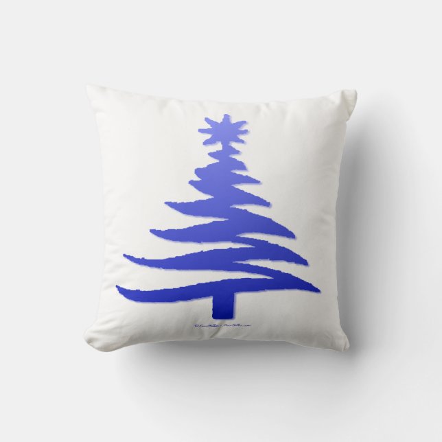 Almofada Árvore de Natal Estêncil Azul Cobalto (Frente)