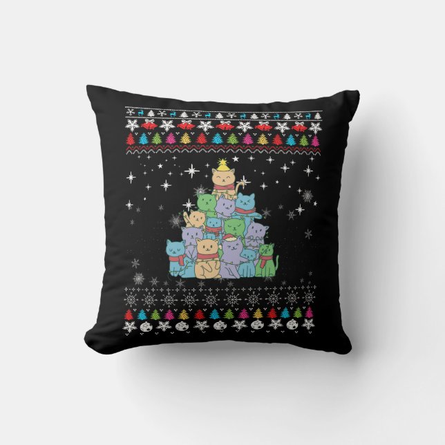 Almofada Árvore de Natal Feia para Gatos de Natal (Frente)