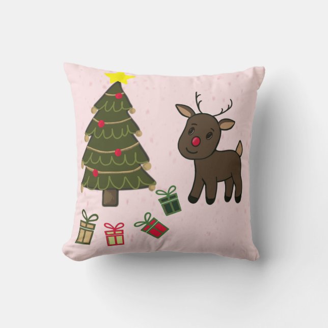 Almofada Árvore de Natal fofa e travesseiro de rena (Frente)