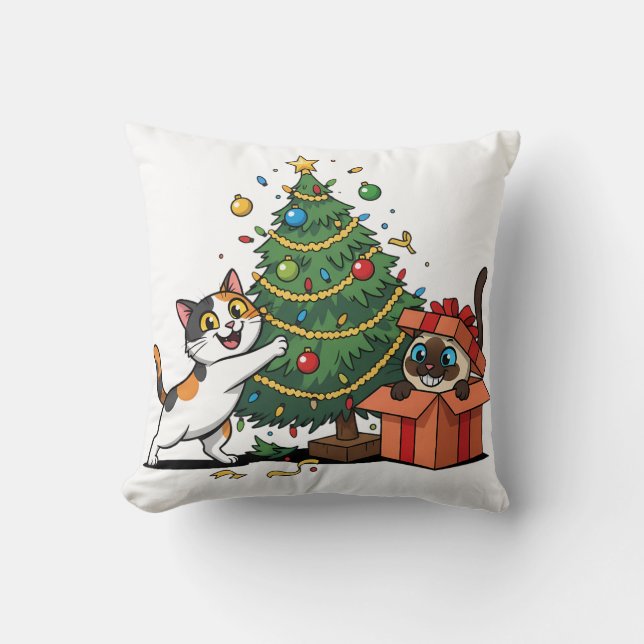 Almofada Árvore de Natal & Gatos Surpresa de Presente  (Frente)