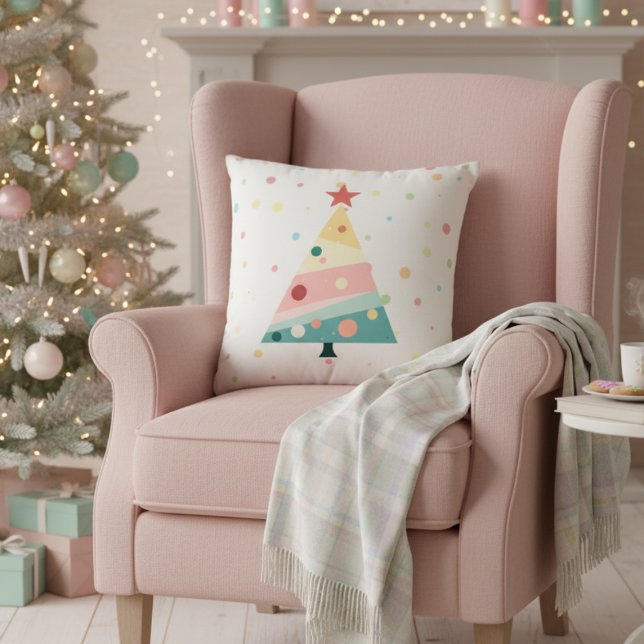 Almofada Árvore de Natal Moderna da Bolinhas Whimsic (Pastel color polka dot Christmas tree pillow)