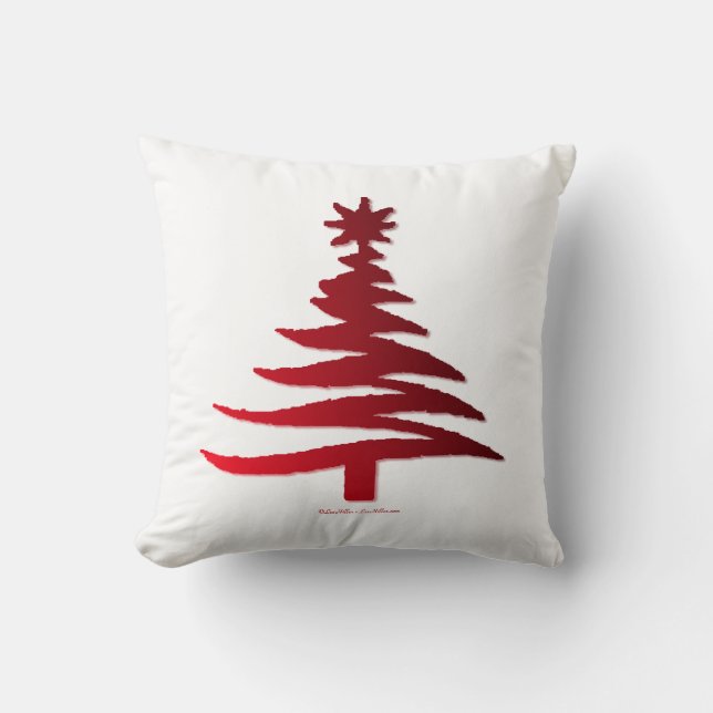 Almofada Árvore de Natal Moderna Estêncil Impressão Vermelh (Frente)