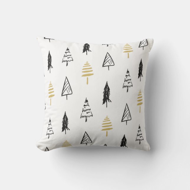 Almofada Árvore de Natal Moderna Padrão Preto Dourado (Frente)