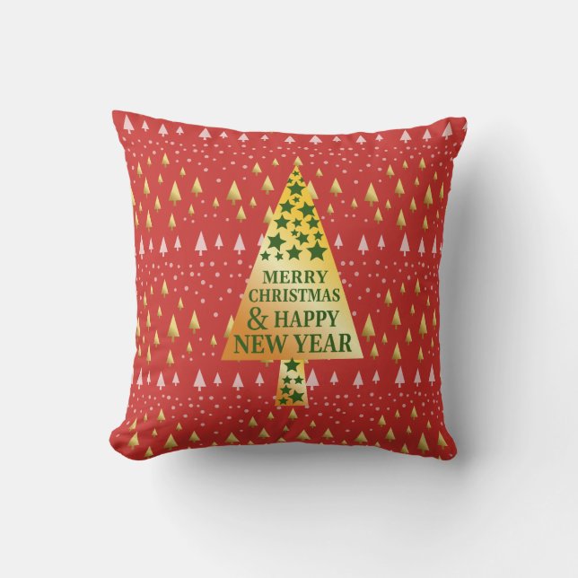 Almofada Árvore de Natal ouro - Paisagem vermelha (Frente)