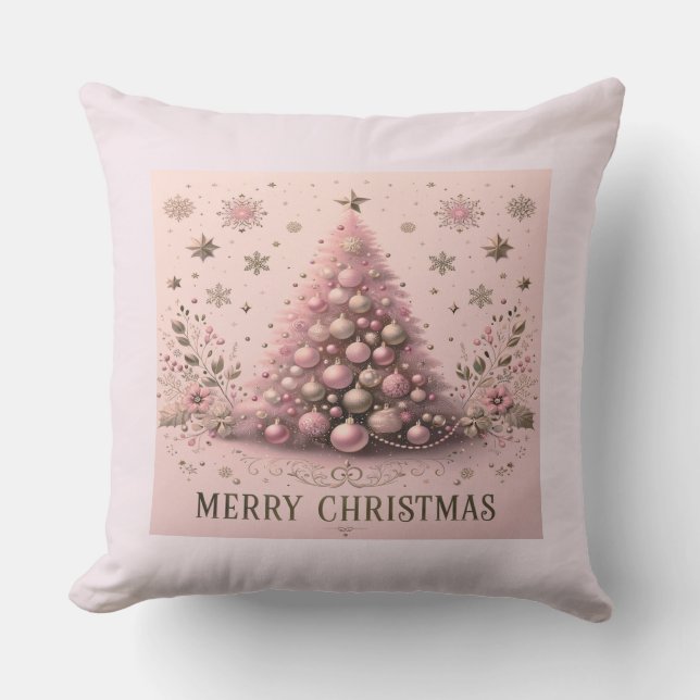 Almofada Árvore de Natal rosa Feliz Natal (Frente)