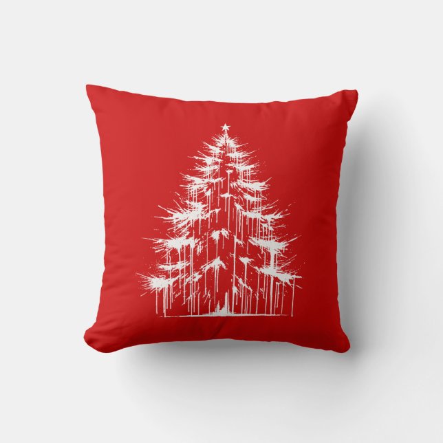 Almofada Árvore de Natal Vermelha Chic Distressed Drippy Go (Frente)