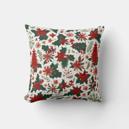 Almofada árvore de Natal vermelha, flores, bagas, folhas ve