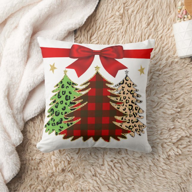 Almofada Árvore de Natal Vermelha, Verde, Dourada, frente e (Cobertor)