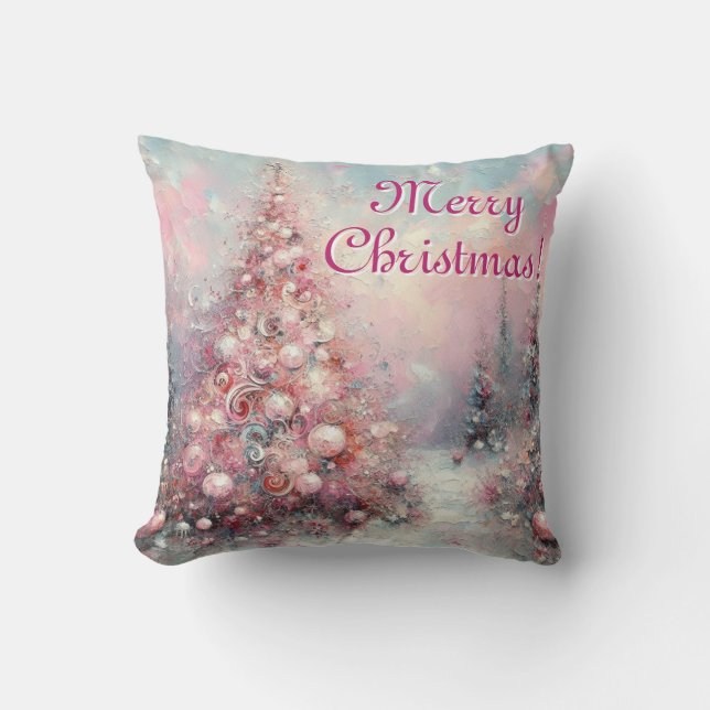 Almofada Árvore de Natal Whimsonal, Cor-de-rosa, branco (Frente)